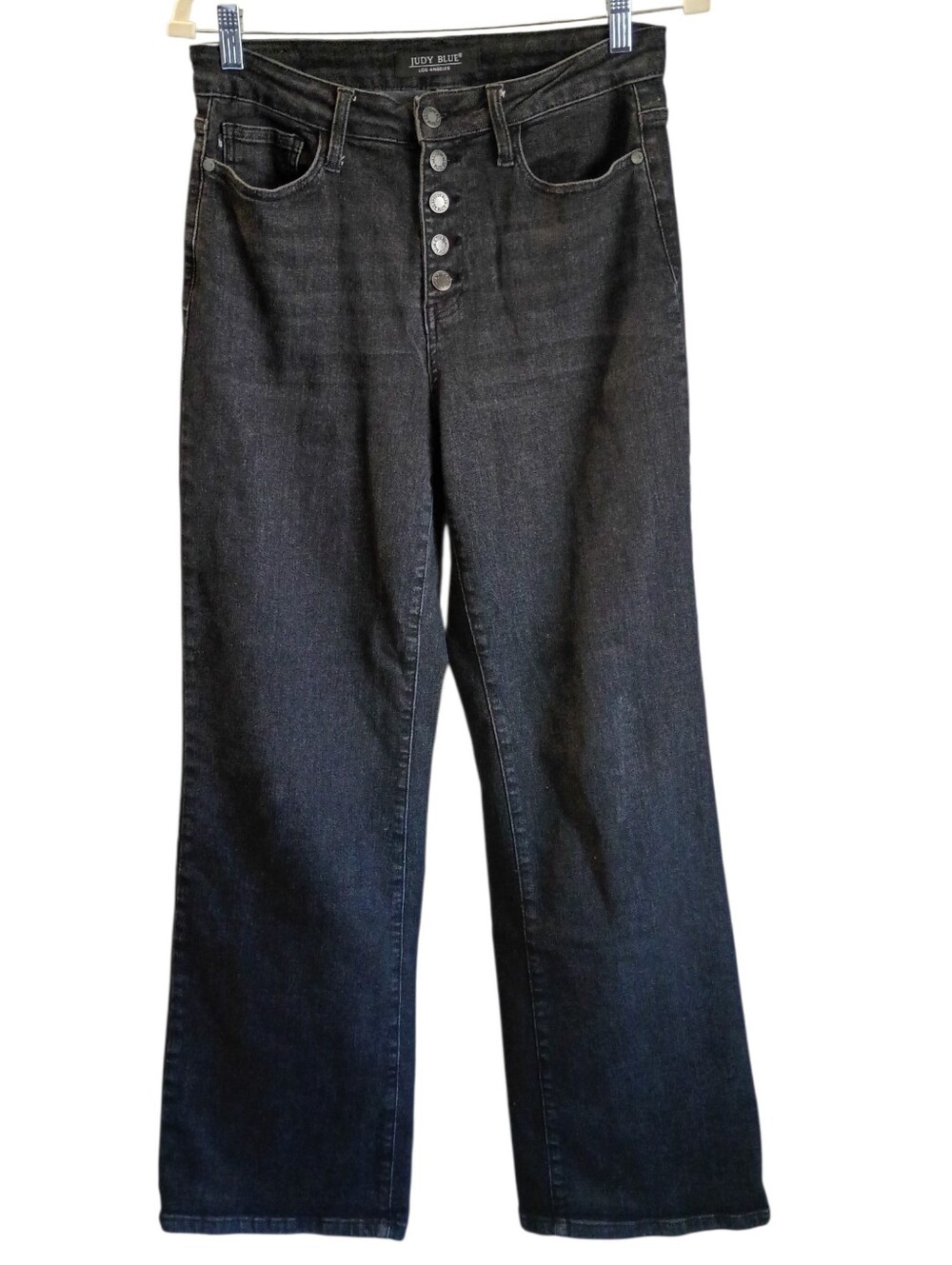 Judy Blue Jeans Black Wide Leg Button Fly High Rise Denim Size 7 / 28 Stretch